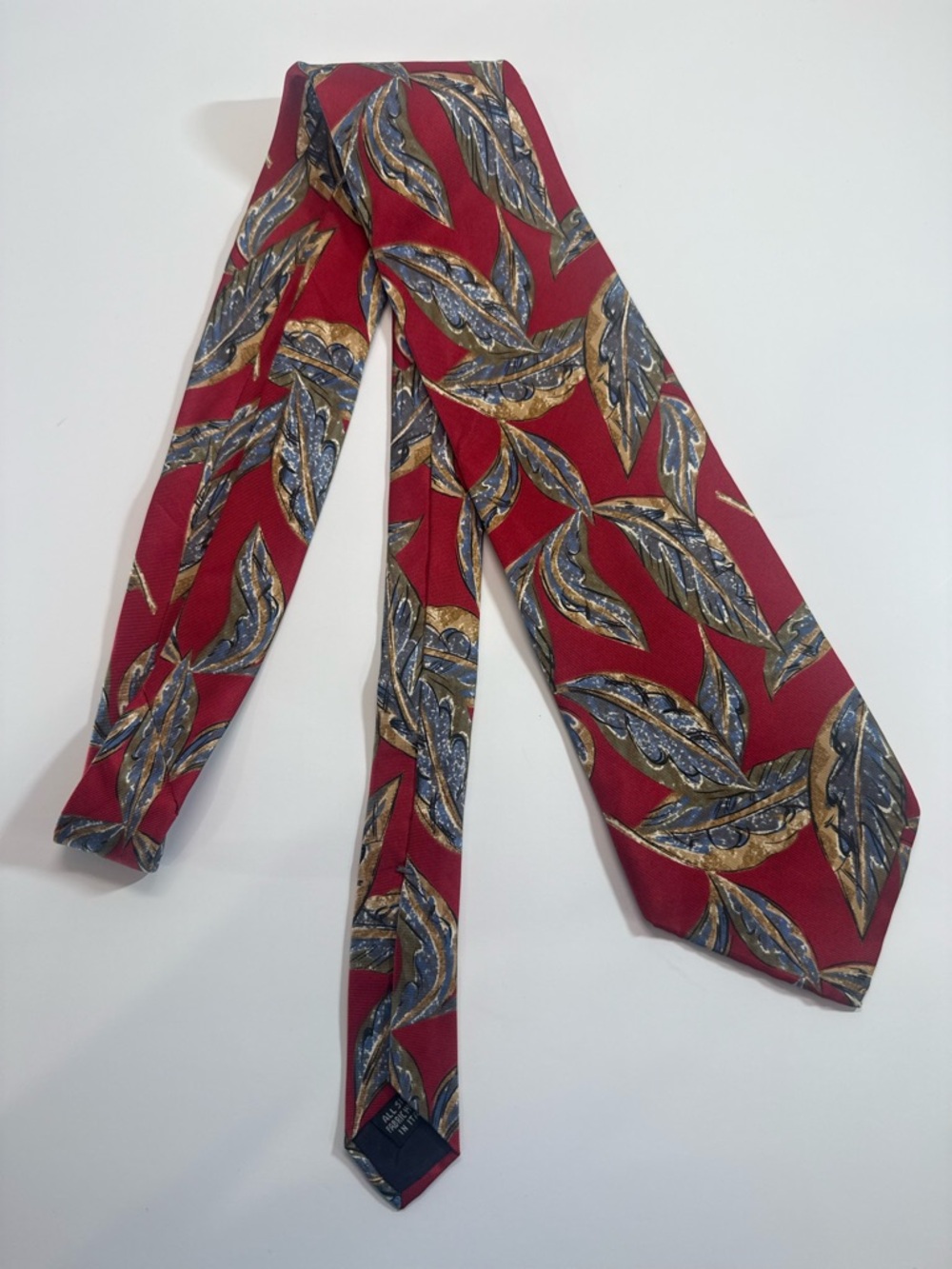 Christian Dior Monsieur Vtg Men’s Tie Red Blue Floral/Leaf Pattern Silk Italy